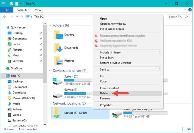 Remove a Network Share Windows 10