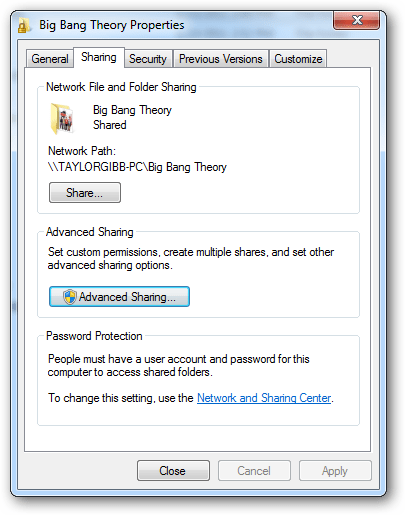 Click Advanced Sharing Step to set share permissions is to Click Advanced Sharing