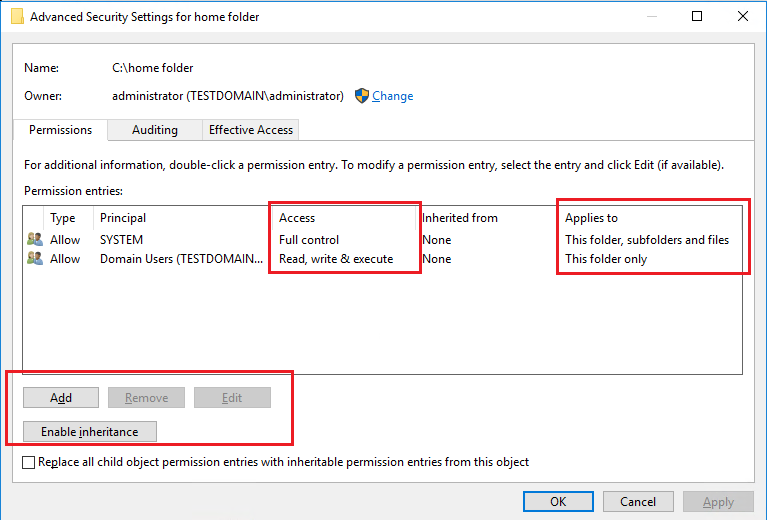 Enable inheritance Enable inheritance