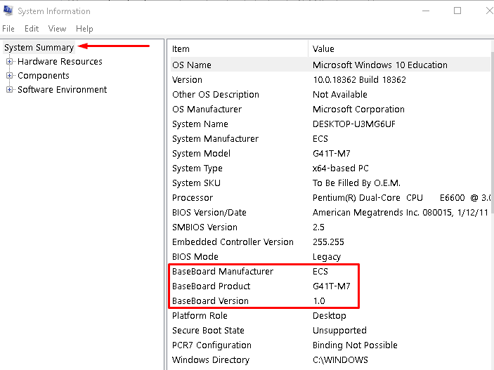 How to identify motherboard using System Information How to find out what motherboard I have windows 10 using System Information