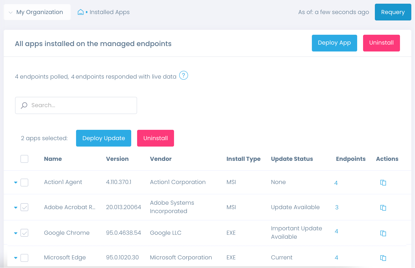 Installed Apps dashboard 3rd party application patch management