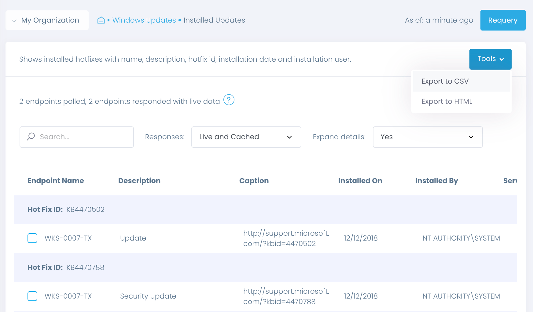 reports-installed-updates patch management reporting
