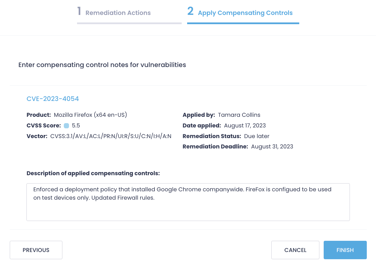 vulnerabilities-controls-description Providing a description for compensating controls