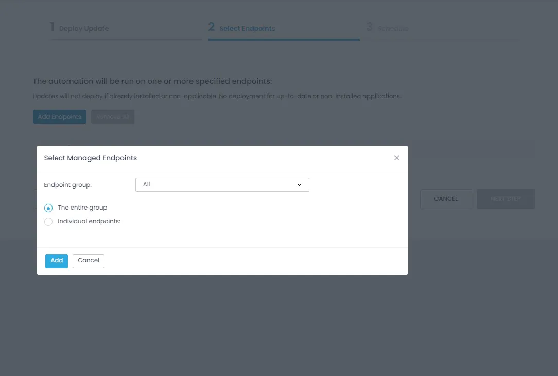 Deploy Update Step 2 - Select Endpoints