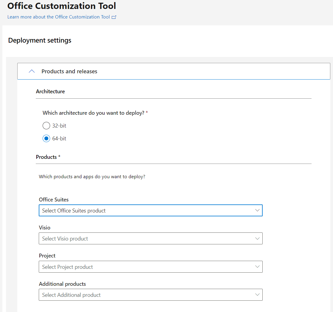 Select target architecture and Office 365 edition.