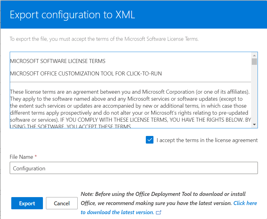 kb_3 Export package configuration.