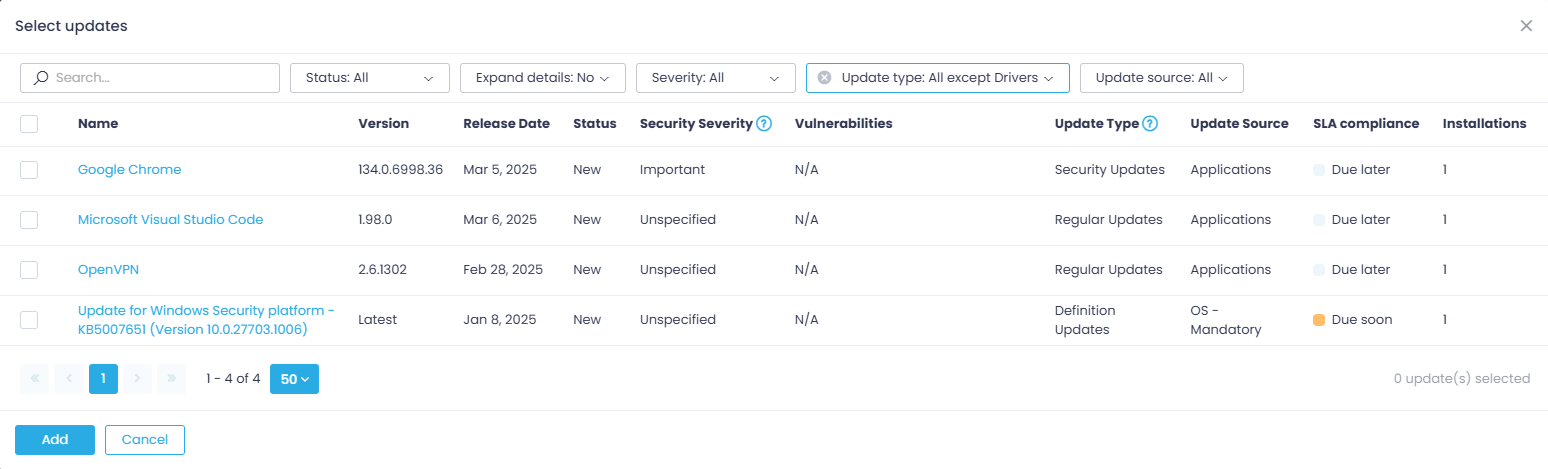 filter_only_selected Patch management - step 3