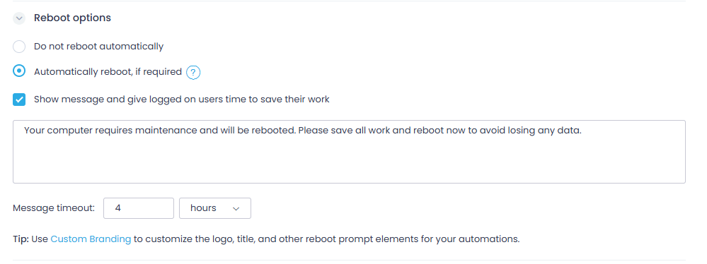 reboot_options Patch management - step 3