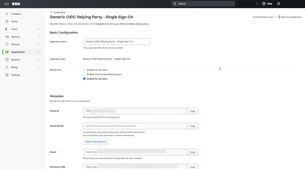 duo_metadata Configure redirect URI and method settings
