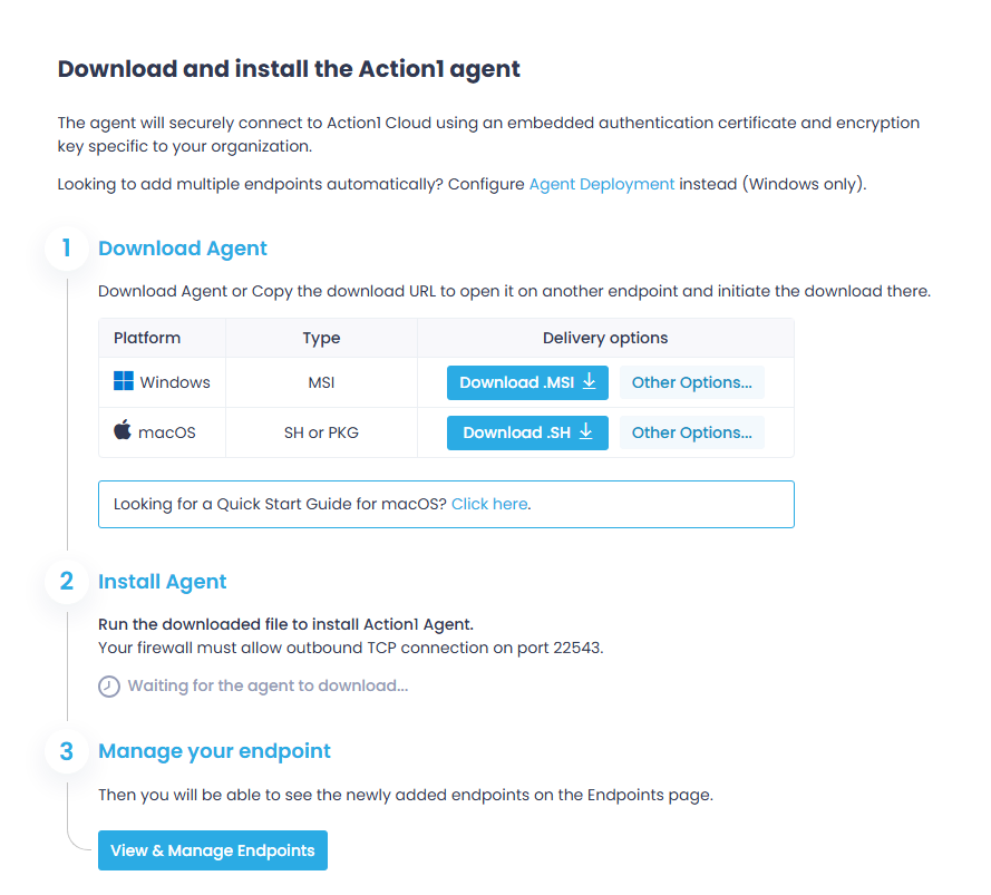 Installing Action1 agent