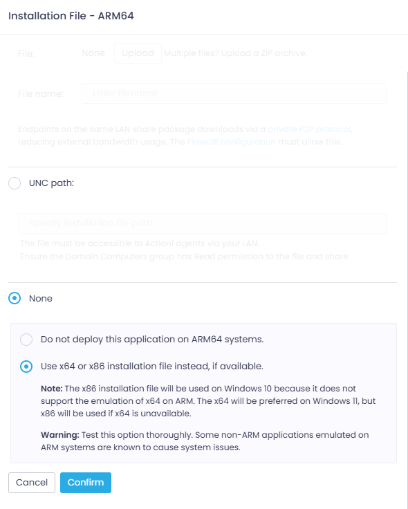 arm-unavailable-options Programs and Features