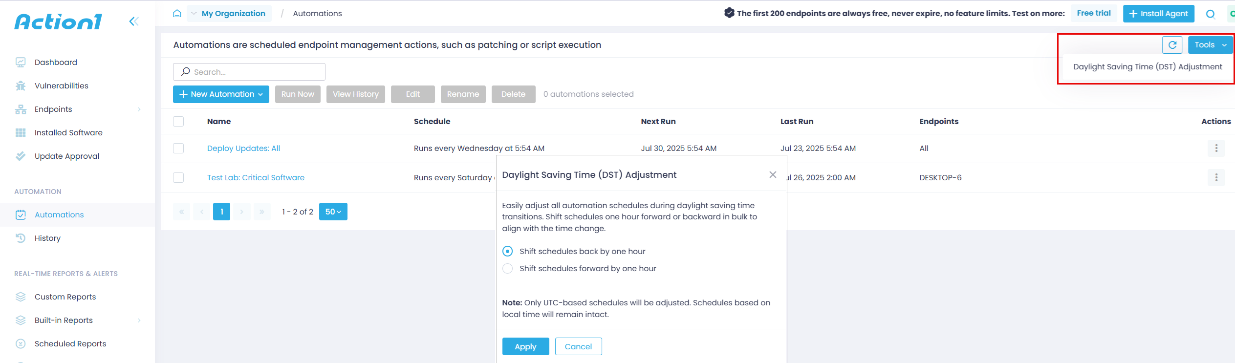 list-tools-dst Endpoints view and General tab expanded