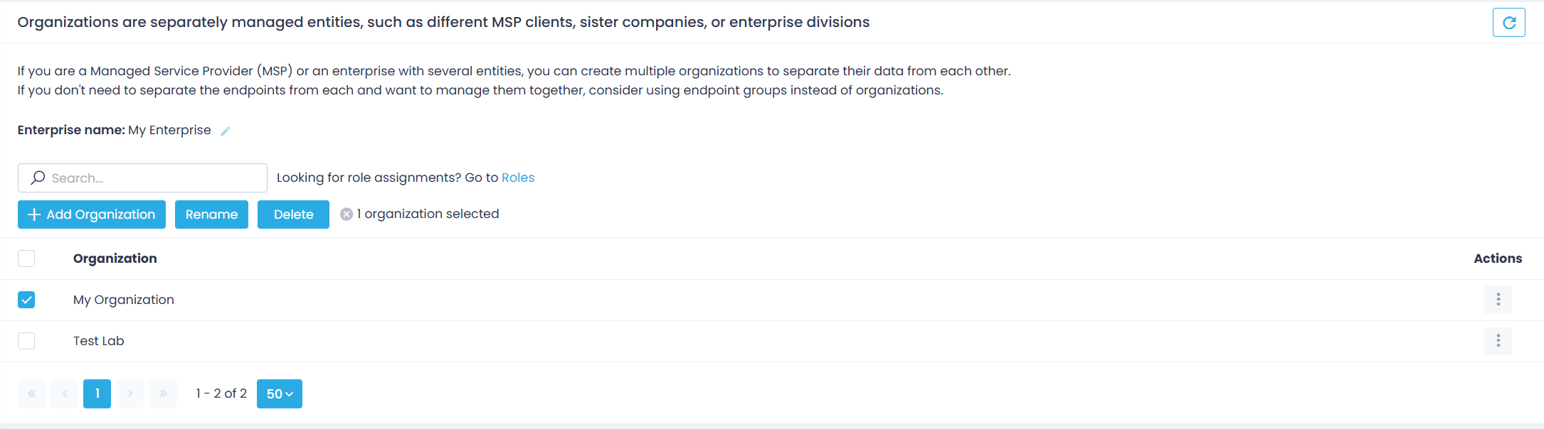 org-list Endpoints view and General tab expanded