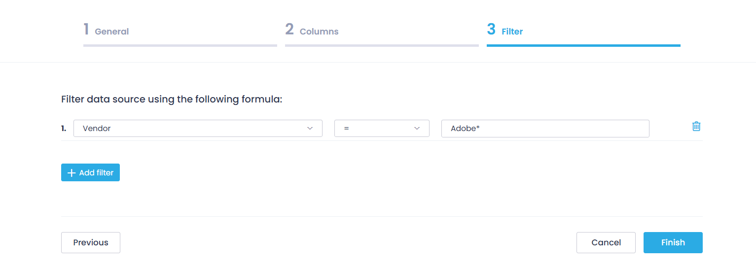 cloning-filter Adding a custom report - Filter tab