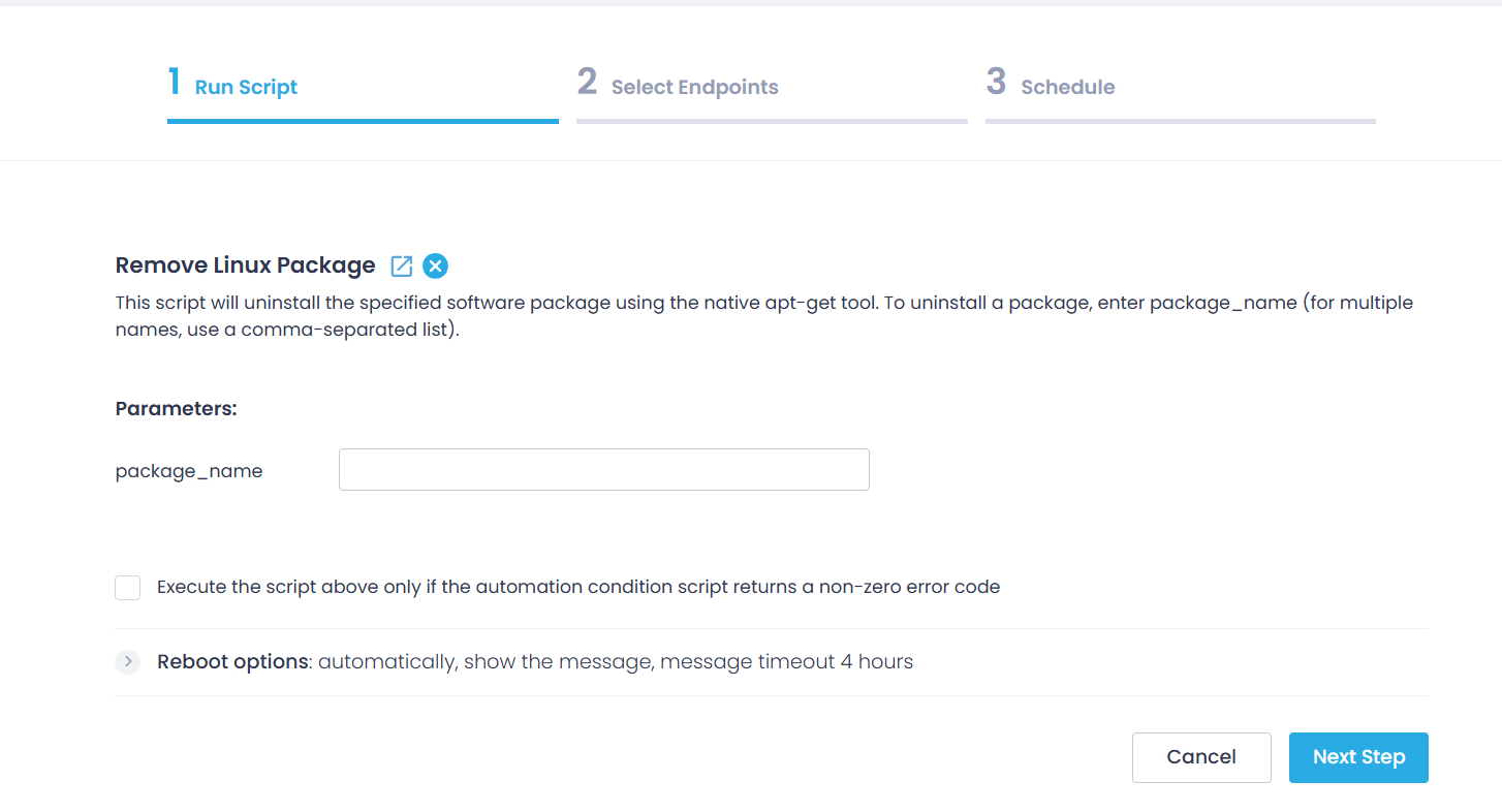 run-script-remove-linux-package-1 Creating a new package